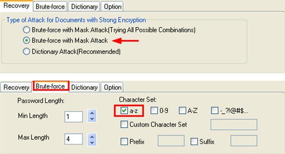 select an attack to find Excel password