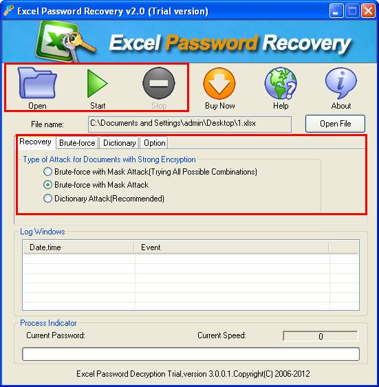 the interface of UndoPDF Excel Password Hacker