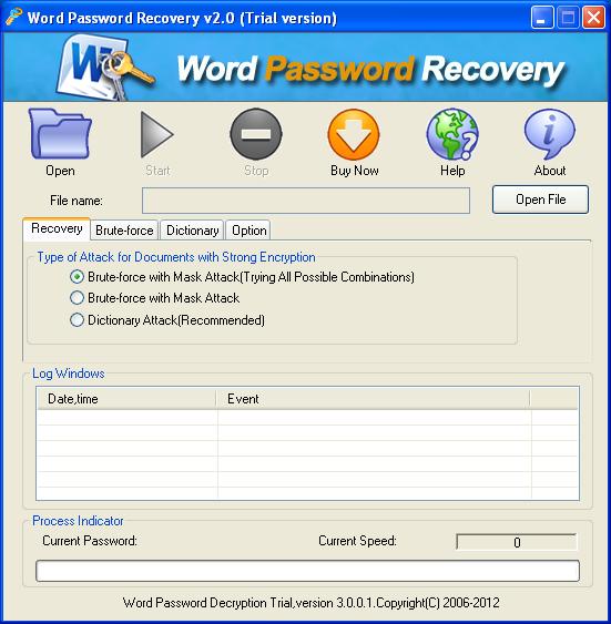 The interface of UndoPDF Word Password Recovery