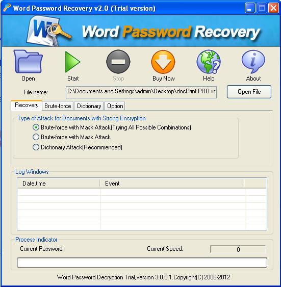 the interface of UndoPDF Word Password Detector