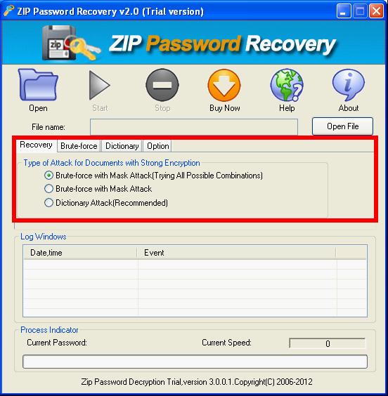 The interface of UndoPDF ZIP Password Recovery