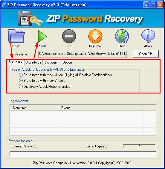 Open UndoPDF ZIP Password Cracker