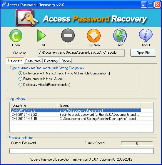 GUI of Access Password Breaker